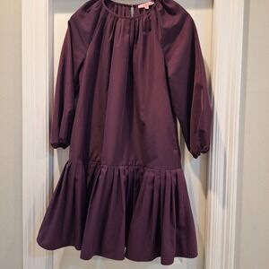 LDT Mini Dress Sz 8 Purple Long‎ Sleeve Drop Waist Pleated Cocktail Party Pocket